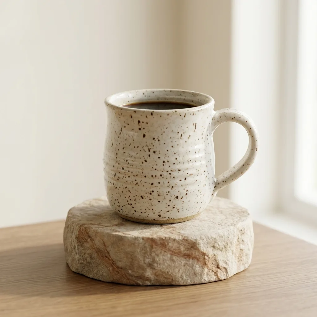Handmade ceramic mug, AI-generated studio scene with soft daylight