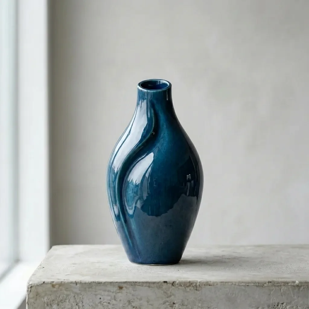 Ceramic vase in ocean blue glaze