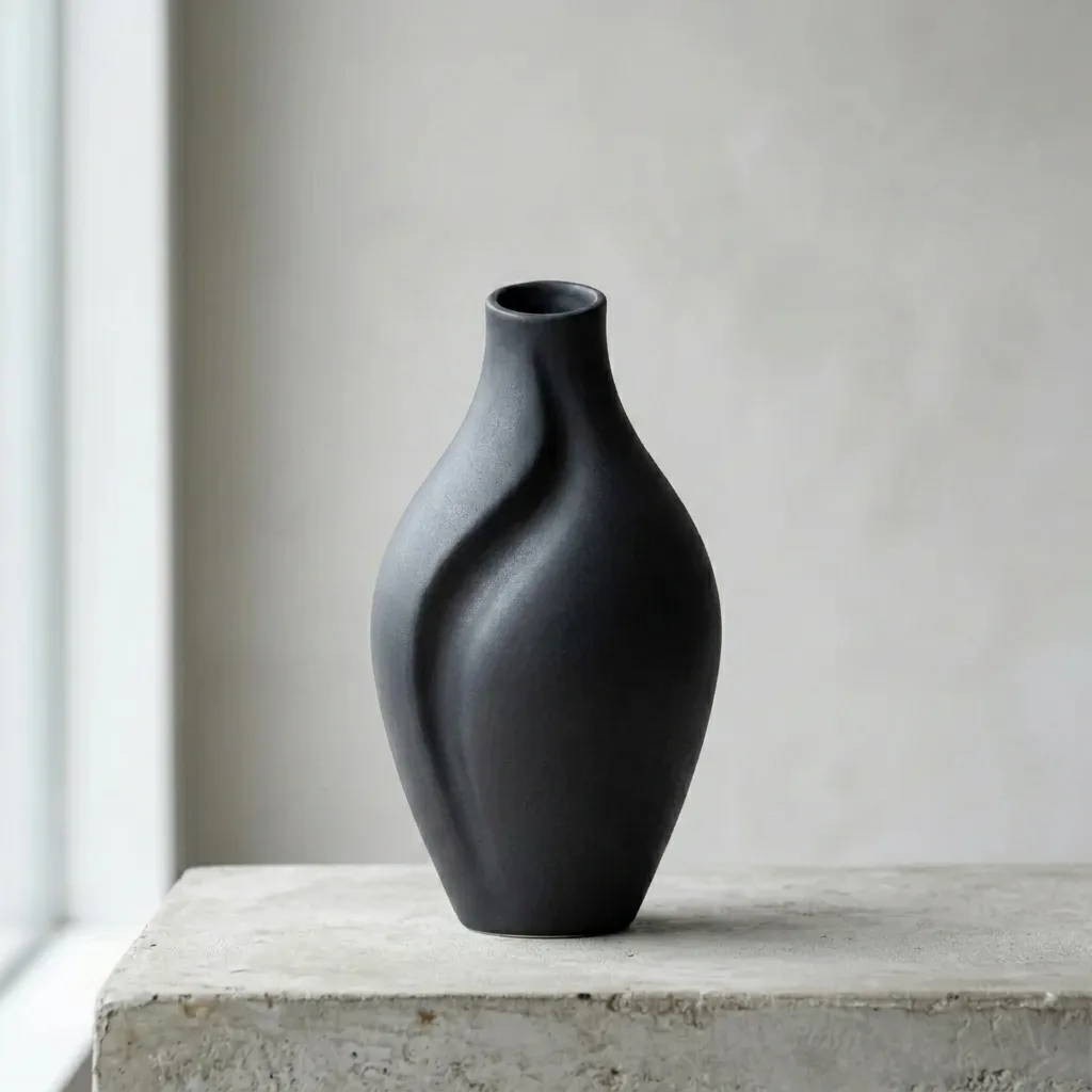 Ceramic vase in matte black glaze