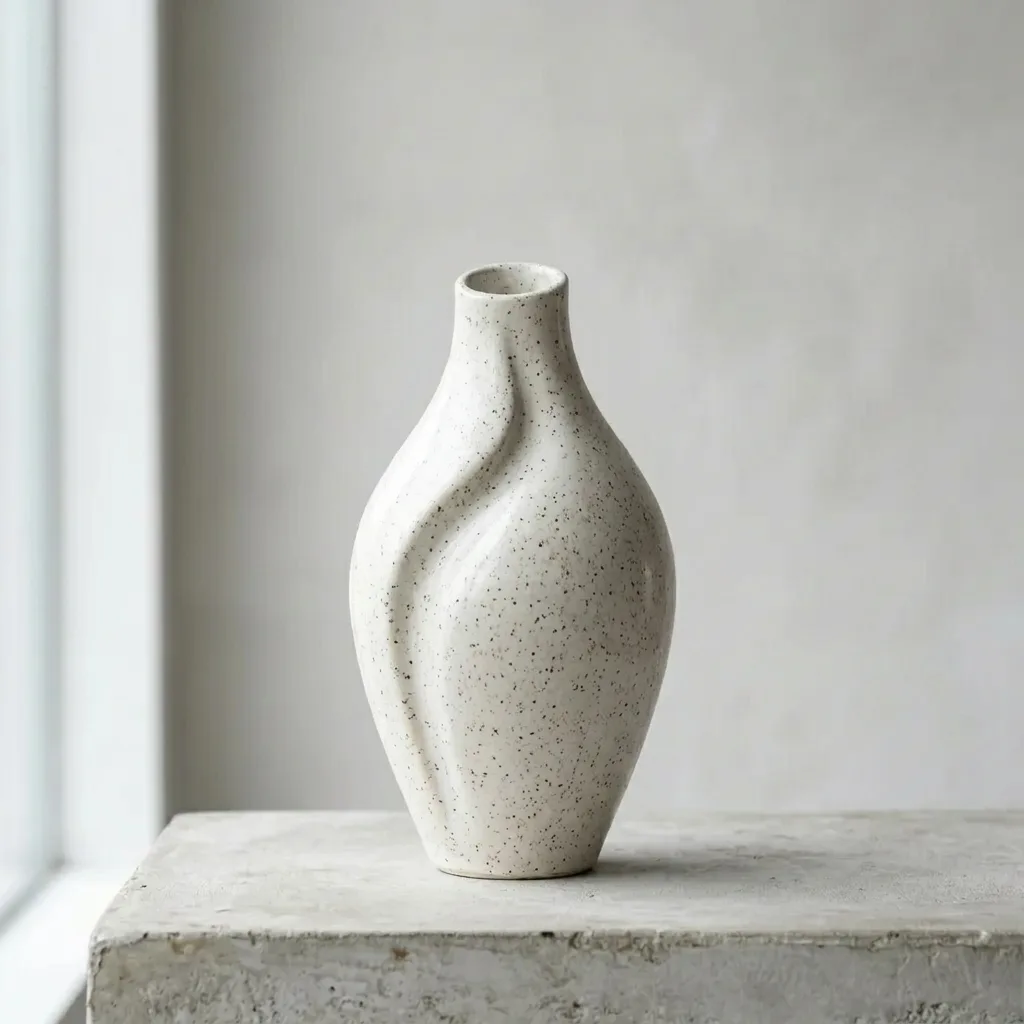 Ceramic vase in speckled white glaze