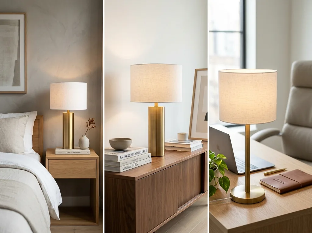 Lifestyle grid showing coordinated modern minimalist lighting across rooms